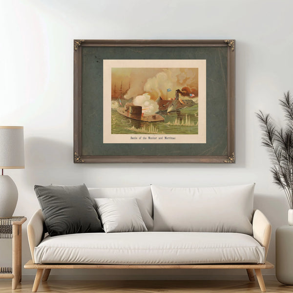 Battle of the Monitor and Merrimac 1889 — Framed Wall Art Room View | Bella Frye