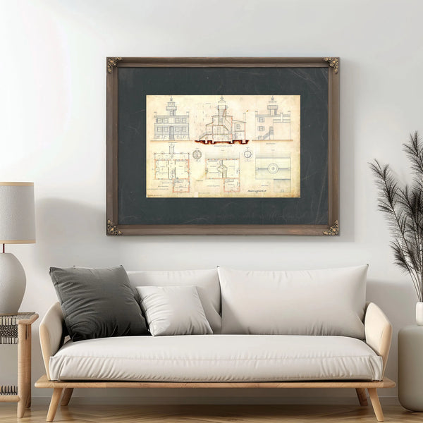 The Keepers Vigil Point Lookout Light Station Blueprint — Framed Wall Art Room View | Bella Frye