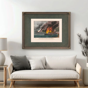 Destruction of the Rebel Ram Arkansas_ by the United States Gunboat Essex on — Framed Wall Art Room View | Bella Frye
