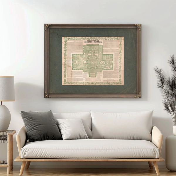 Constitution of the United States and a Plan of the Capitol at Washington 18 — Framed Wall Art Room View | Bella Frye