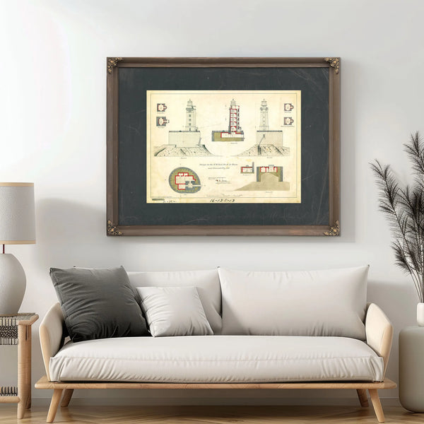 St. George Reef Lighthouse Architectural Plans the Impossible Light Station Blueprint — Framed Wall Art Room View | Bella Fry