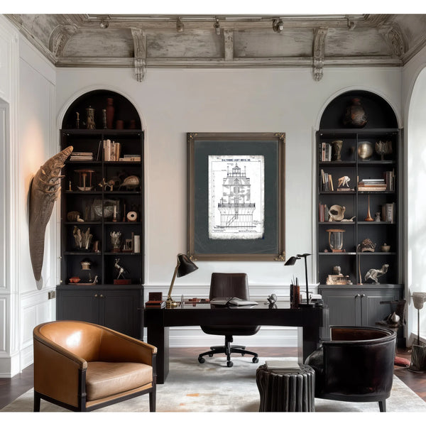 The Baltimore Harbor Sentinel Lighthouse Engineering Blueprint — Framed Wall Art Room View | Bella Frye