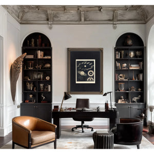 Saturn's Cosmic Theater Celestial Mechanics of the Ringed World — Framed Wall Art Room View | Bella Frye