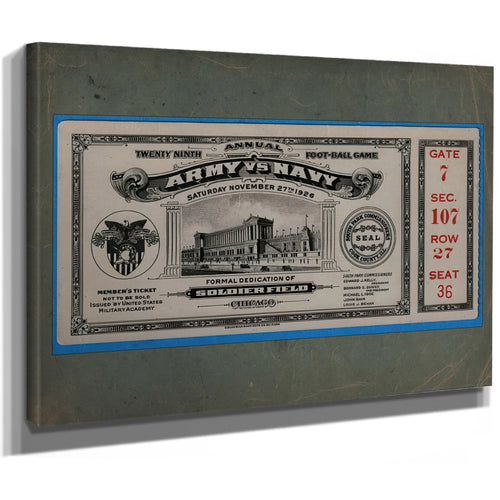 Ticket to the 1926 Army Navy Game 2 Front — Stretched Canvas Print | Bella Frye