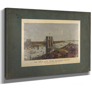 Grand Birds Eye View of the Great East River Suspension Bridge Connecting Th — Stretched Canvas Print | Bella Frye