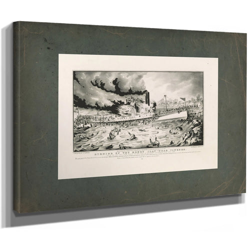 Burning of the Henry Clay Near Yonkers_ While on Her Trip From Albany to New — Stretched Canvas Print | Bella Frye