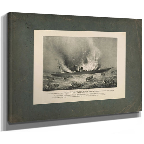 Burning of the Inman Line Steamship City of Montreal on Her Voyage From New — Stretched Canvas Print | Bella Frye