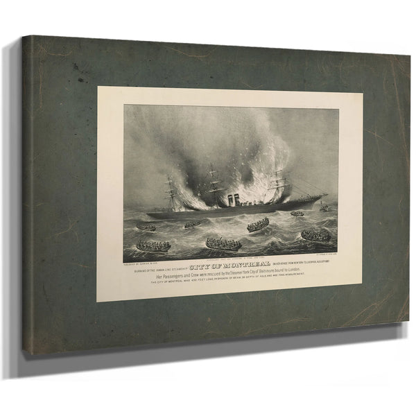 Burning of the Inman Line Steamship City of Montreal on Her Voyage From New — Stretched Canvas Print | Bella Frye