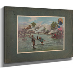 Col Funston and 2th Kansas Volunteers Crossing the River at Calumpit April — Stretched Canvas Print | Bella Frye