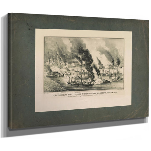 Com Farraguts Fleet Passing the Forts on the Mississippi April 24th 1862 the — Stretched Canvas Print | Bella Frye