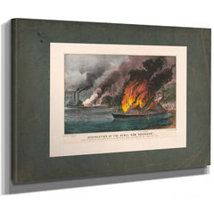 Destruction of the Rebel Ram Arkansas_ by the United States Gunboat Essex on — Stretched Canvas Print | Bella Frye