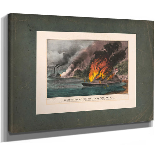 Destruction of the Rebel Ram Arkansas_ by the United States Gunboat Essex on — Stretched Canvas Print | Bella Frye