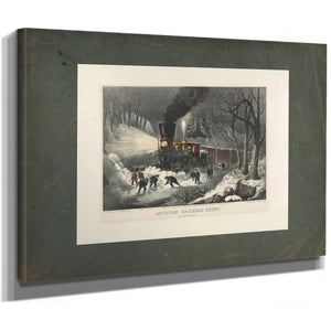 American Railroad Scene_ Snowbound 1871 — Stretched Canvas Print | Bella Frye