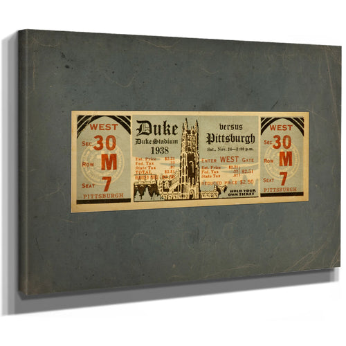 Full Ticket for the November 26 1938 Pittsburgh Versus Duke Football Game — Stretched Canvas Print | Bella Frye