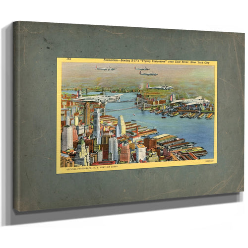 Steel Wings Over Manhattan Vintage Military Aviation Print — Stretched Canvas Print | Bella Frye
