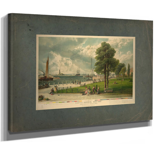Castle Garden New York Showing Bartholdis Statue of Liberty 1887 — Stretched Canvas Print | Bella Frye