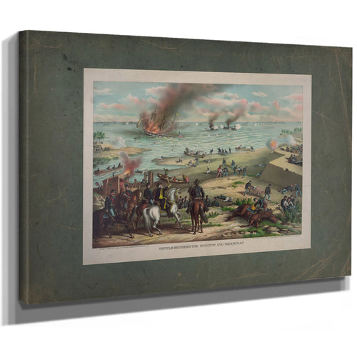 Battle Between the Monitor and Merrimacfought March 9th 1862 at Hampton Road — Stretched Canvas Print | Bella Frye
