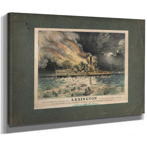 Awful Conflagration of the Steam Boat Lexington in Long Island Sound on Mond — Stretched Canvas Print | Bella Frye