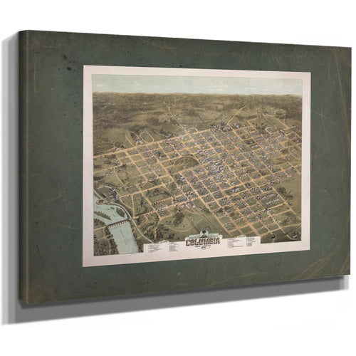 Birds Eye View of the City of Columbia South Carolina 1872 1872 — Stretched Canvas Print | Bella Frye