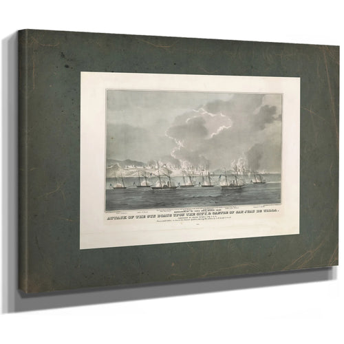 Attack of the Gun Boats Upon the City Castle of San Juan De Ulloa Bombardme — Stretched Canvas Print | Bella Frye