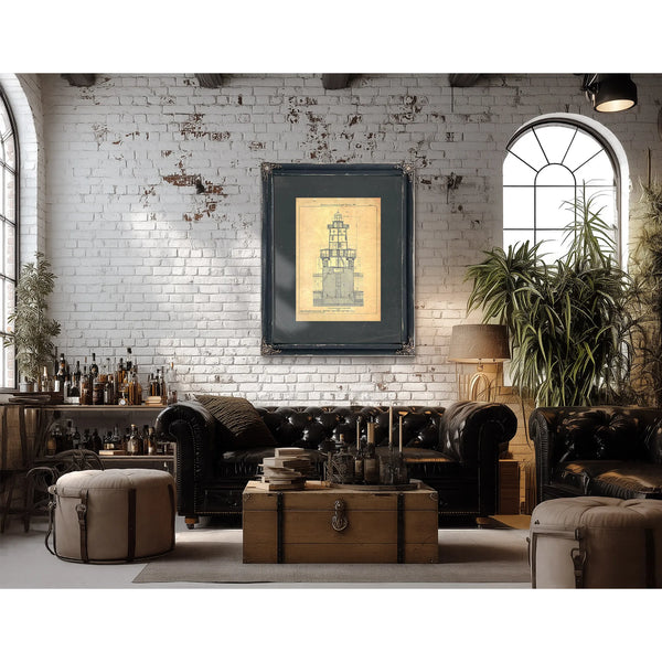 The Keepers Vigil Hooper Island Lighthouse Blueprint — Framed Wall Art Room View | Bella Frye