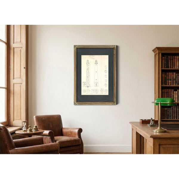 The Keepers Obsession Cape Lookout Lighthouse Blueprint — Framed Wall Art Room View | Bella Frye