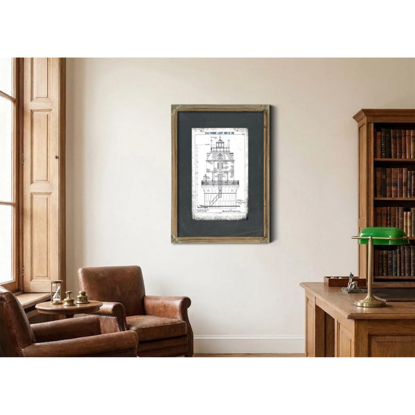 The Baltimore Harbor Sentinel Lighthouse Engineering Blueprint — Ebony Framed Canvas Print | Bella Frye