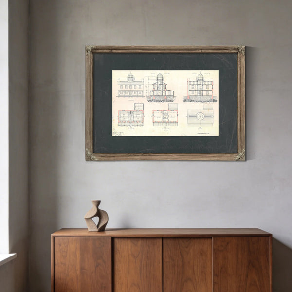 The Keepers Blueprint Fishing Battery Light Station Engineering Drawings — Framed Wall Art Room View | Bella Frye