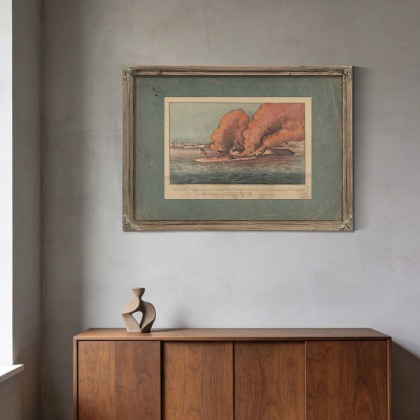 Terrific Combat Between the Monitor 2 Guns Merrimac 11 Guns in Hampton Roads M — Framed Wall Art Room View | Bella Frye