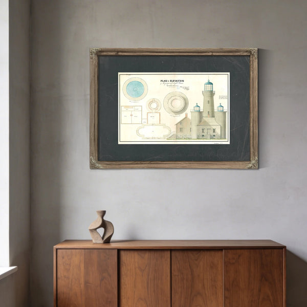 The Keepers Vigil Matinicus Rock Lighthouse Architectural Blueprint — Framed Wall Art Room View | Bella Frye