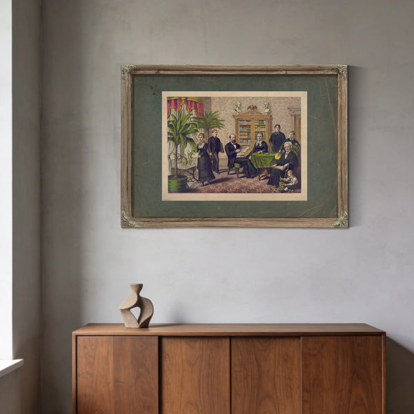 James Garfield and Family in Library 1882 — Ebony Framed Canvas Print | Bella Frye