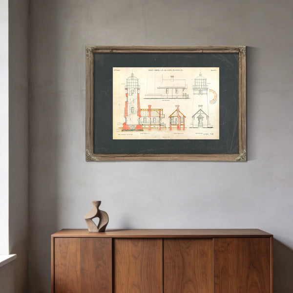 The Cape Blanco Light Station Blueprint Guardian of the Oregon Coast — Framed Wall Art Room View | Bella Frye