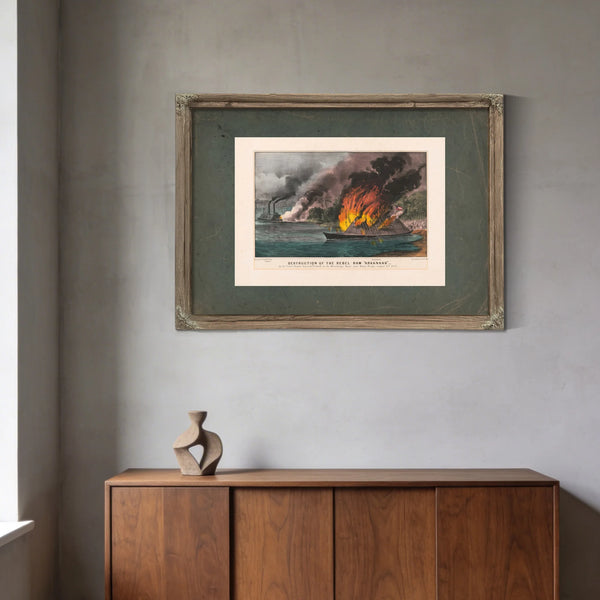 Destruction of the Rebel Ram Arkansas_ by the United States Gunboat Essex on — Framed Wall Art Room View | Bella Frye