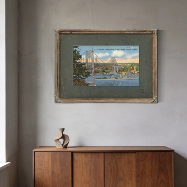 U S S Portland Passing Under St John's Bridge Portland Oregon — vintage wall art by Bella Frye