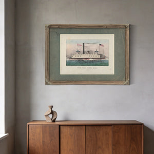 New York Ferry Boat Currier Ives lithograph depicting a side wheel steam fer — Framed Wall Art Room View | Bella Frye