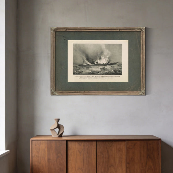 Burning of the Inman Line Steamship City of Montreal on Her Voyage From New — Framed Wall Art Room View | Bella Frye