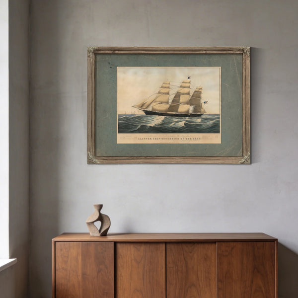 Clipper Ship Sovereign of the Seas lithograph by N Currier dedicated to Donald — Framed Wall Art Room View | Bella Frye