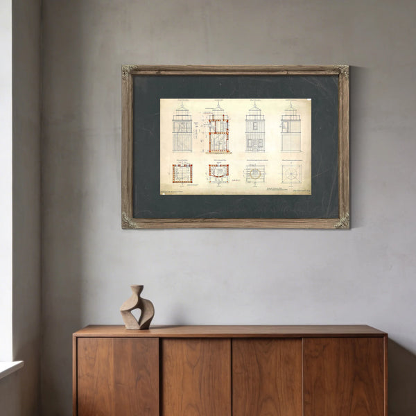 The Keepers Blueprint Fort Carroll Light Station Technical Drawings — Framed Wall Art Room View | Bella Frye