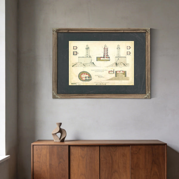 St. George Reef Lighthouse Architectural Plans the Impossible Light Station Blueprint — Framed Wall Art Room View | Bella Fry