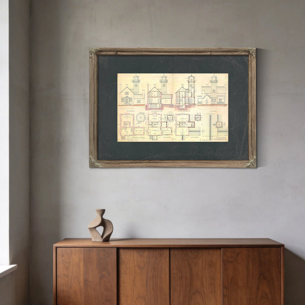 The Keepers Blueprint Leading Point Light Station Plans — Framed Wall Art Room View | Bella Frye
