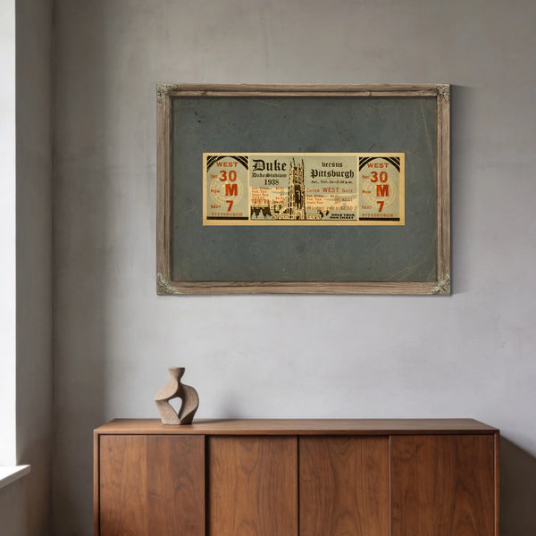 Full Ticket for the November 26 1938 Pittsburgh Versus Duke Football Game — Framed Wall Art Room View | Bella Frye