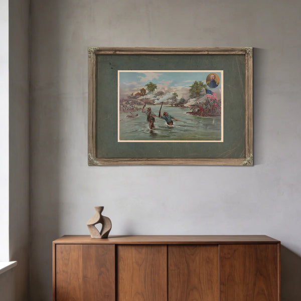 Col Funston and 2th Kansas Volunteers Crossing the River at Calumpit April — Framed Wall Art Room View | Bella Frye