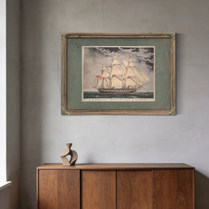 US. Frigate Constitution of 44 Guns  Hand colored lithograph by William Lynn — Framed Wall Art Room View | Bella Frye
