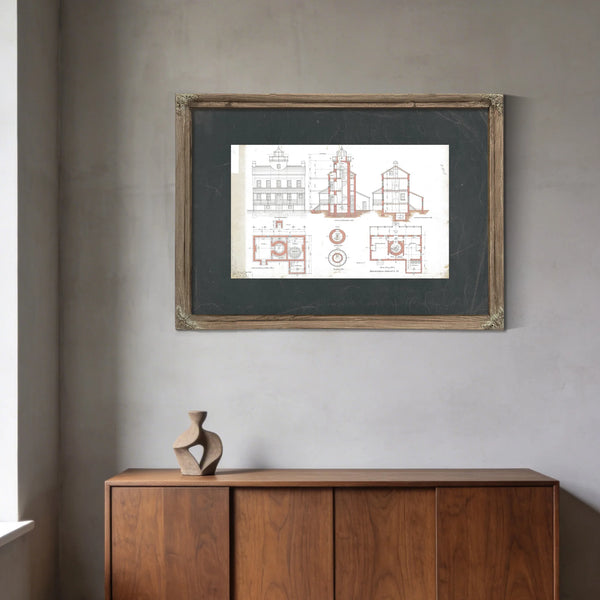 The Keepers Blueprint Blackistone Island Light Station — Framed Wall Art Room View | Bella Frye