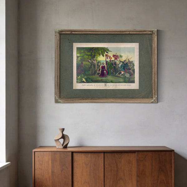 First Landing of Columbus on the Shores of the New World_ at San Salvador Wi — Framed Wall Art Room View | Bella Frye