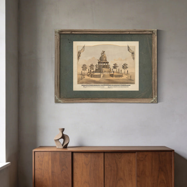 Design of Bronze Monument Commemorative of American Independence 1873 — Framed Wall Art Room View | Bella Frye