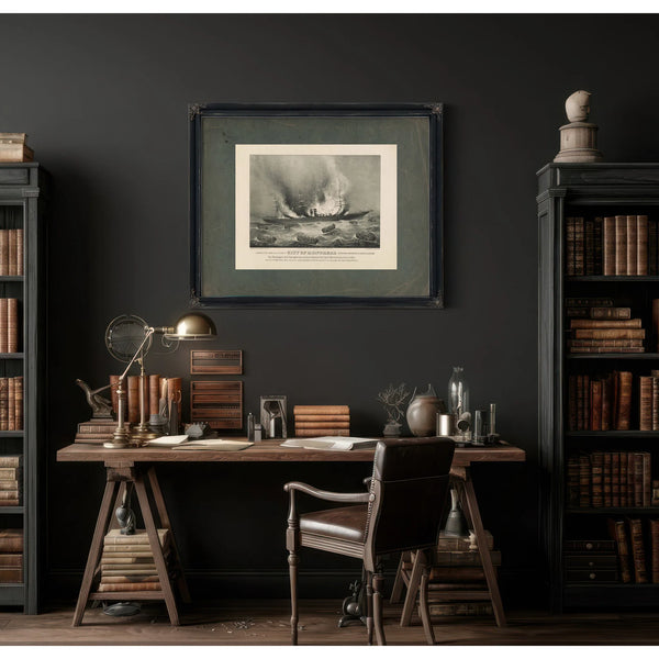 Burning of the Inman Line Steamship City of Montreal on Her Voyage From New — Framed Wall Art Room View | Bella Frye