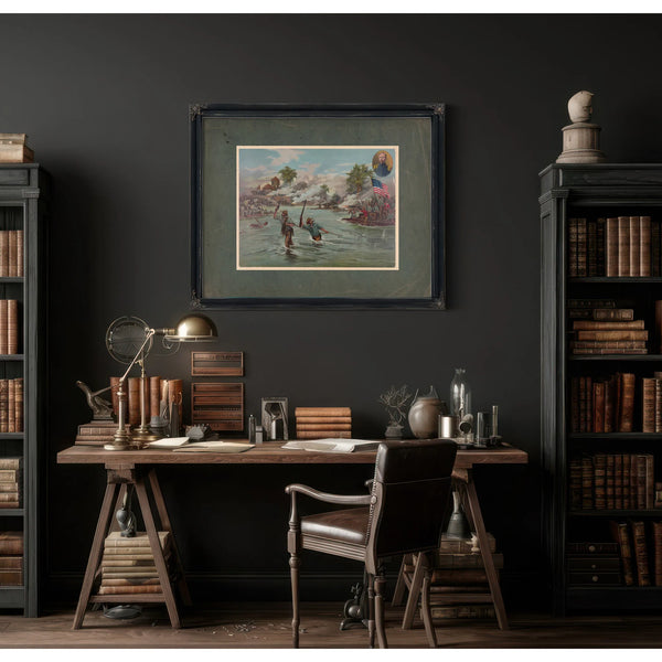 Col Funston and 2th Kansas Volunteers Crossing the River at Calumpit April — Framed Wall Art Room View | Bella Frye