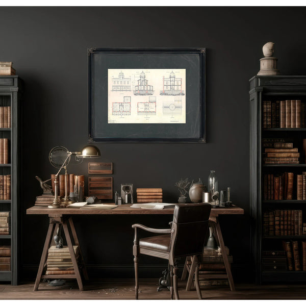 The Keepers Blueprint Fishing Battery Light Station Engineering Drawings — Framed Wall Art Room View | Bella Frye