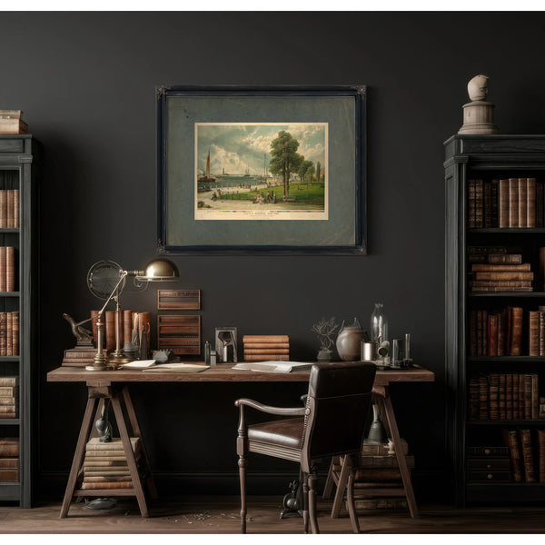 Castle Garden New York Showing Bartholdis Statue of Liberty 1887 — Framed Wall Art Room View | Bella Frye